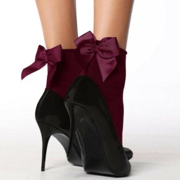 Accessories - Sexy Wine Red Bow Ankle Babydoll Socks
